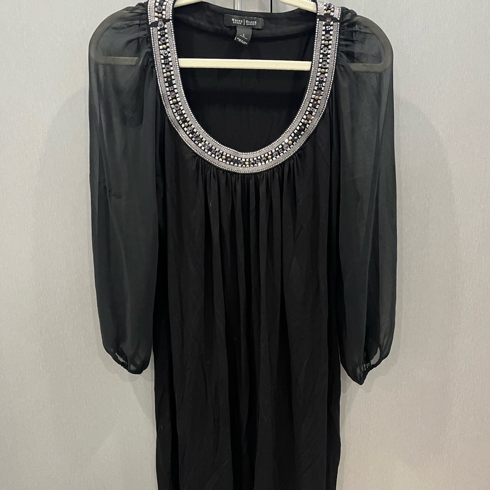 White House Black Market Black Dress with Embellished Neckline